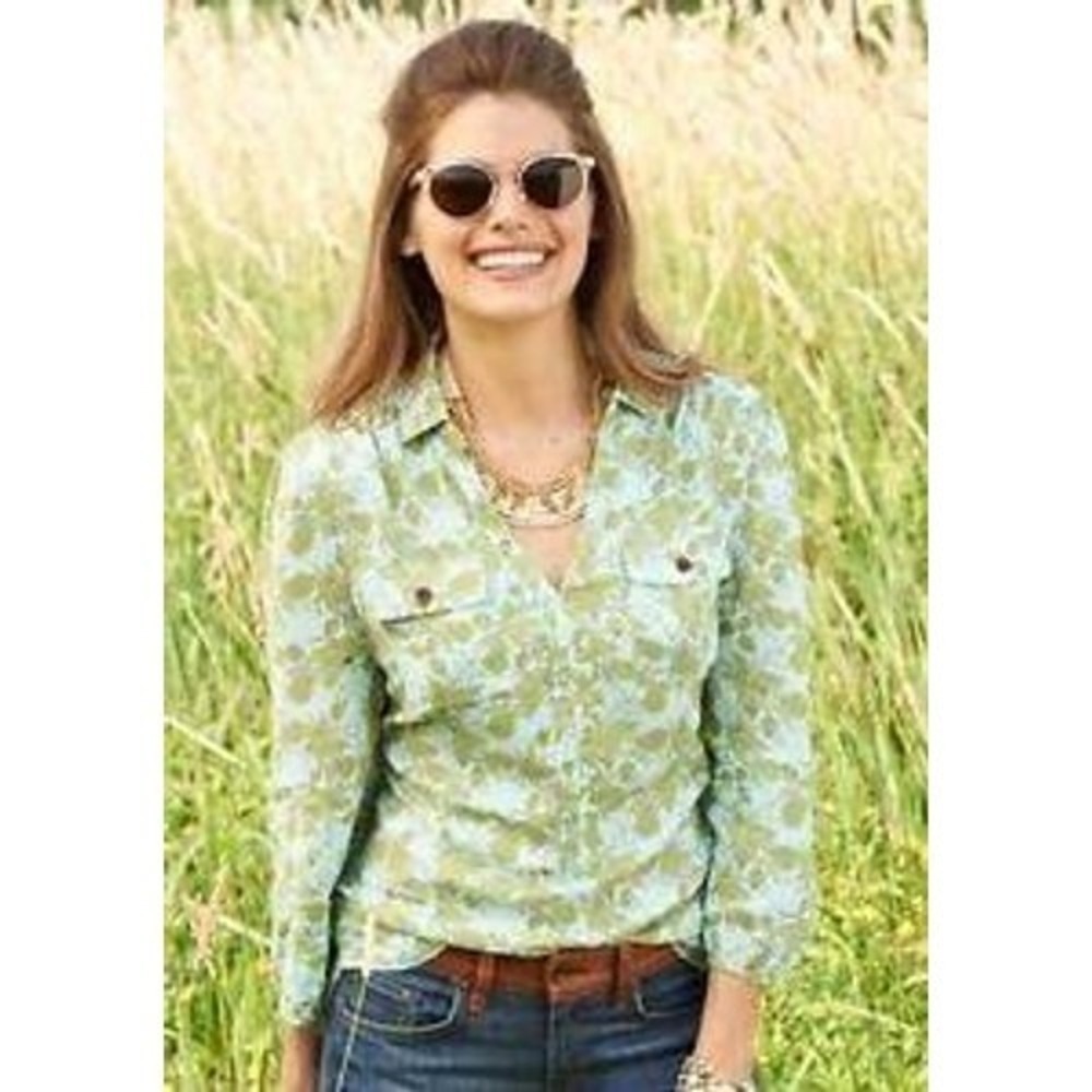 Matilda Jane Floral Button Front Blouse Women's‎ XS Green Yellow Print